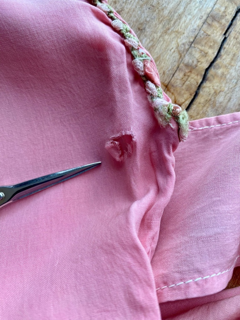 Vintage 1920s Child’s Dress Pink Silk Embroidered Rosette Trim Antique AS IS - Picture 9 of 10